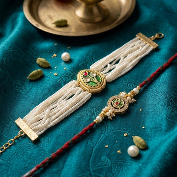 Sage Green Pearl Rakhi Set