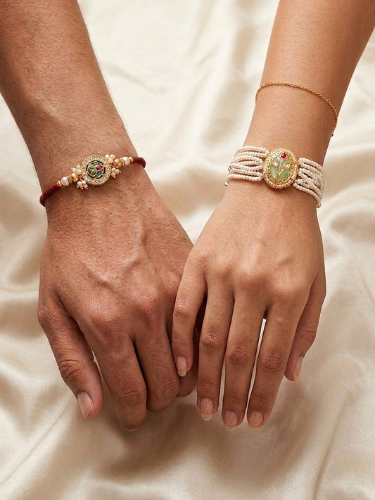 Mint Green Pearl Rakhi Set