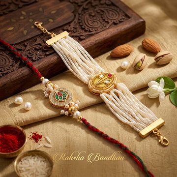 Gold Tone Pearl Rakhi Set