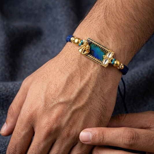 Krishna Peacock Feather Designer Rakhi Set