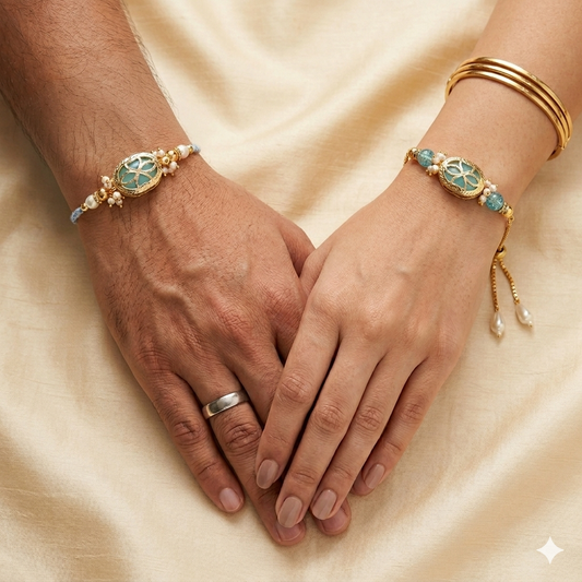 Aqua Blue Floral Designer Rakhi Set