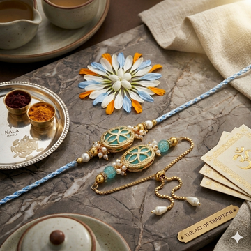 Aqua Blue Floral Designer Rakhi Set