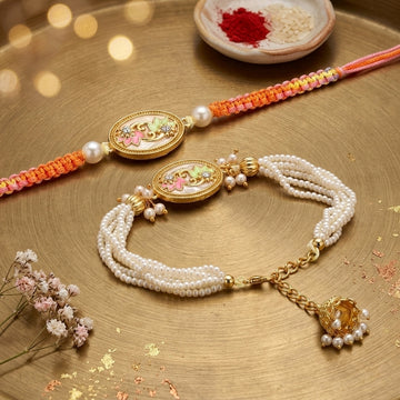Pastel Floral Pearl with Matching Rakhi Set
