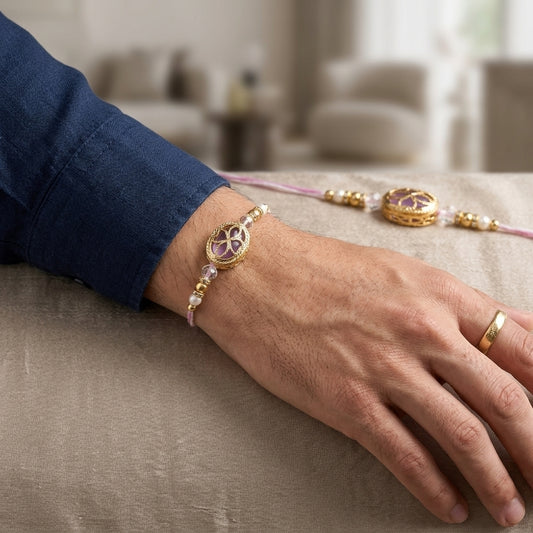 Pastel Pink Floral Designer Rakhi Set