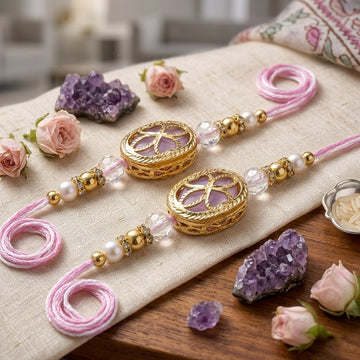 Pastel Pink Floral Designer Rakhi Set