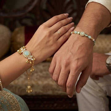Traditional Gold-Plated Kundan Lumba & Rakhi Set with Ghungroo Details