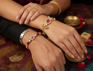 Traditional Gold-Plated Kundan Lumba & Rakhi Set with Ghungroo Details