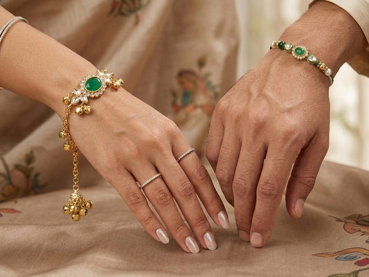 Traditional Gold-Plated Kundan Lumba & Rakhi Set with Ghungroo Details