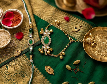 Traditional Gold-Plated Kundan Lumba & Rakhi Set with Ghungroo Details