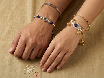 Traditional Gold-Plated Kundan Lumba & Rakhi Set with Ghungroo Details