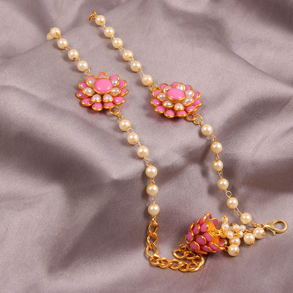 Elegant Pearl and Floral Rakhi Set on Silk Drape – Includes Free Chawal & Kumkum
