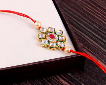 Elegant Kundan Rakhi With Free Chawal & Kumkum