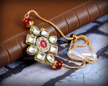 Elegant Kundan Rakhi With Free Chawal & Kumkum