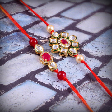 Elegant Kundan Rakhi With Free Chawal & Kumkum