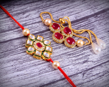 Elegant Kundan Rakhi With Free Chawal & Kumkum