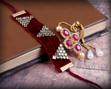 Elegant Kundan Rakhi With Free Chawal & Kumkum