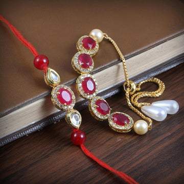 Elegant Kundan Rakhi With Free Chawal & Kumkum