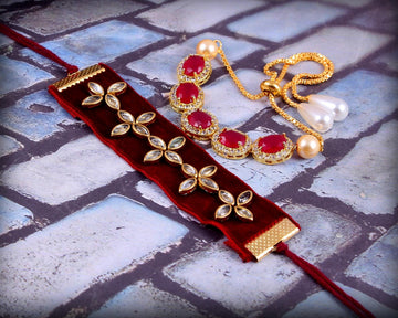 Elegant Kundan Rakhi With Free Chawal & Kumkum