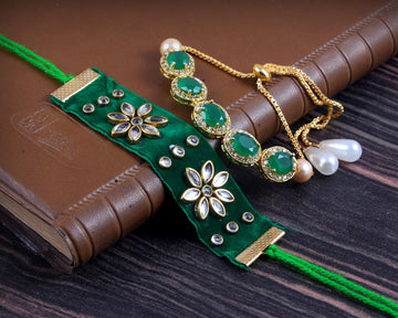 Elegant Kundan Rakhi With Free Chawal & Kumkum
