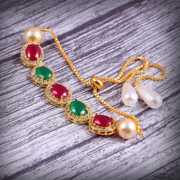 Elegant Kundan Rakhi With Free Chawal & Kumkum