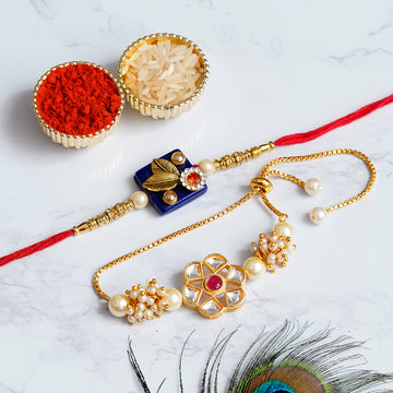 Designer Rakhi Set with Free Kumkum & Chawal
