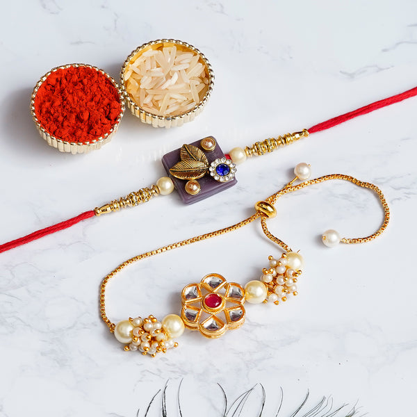 Designer Rakhi Set with Free Kumkum & Chawal