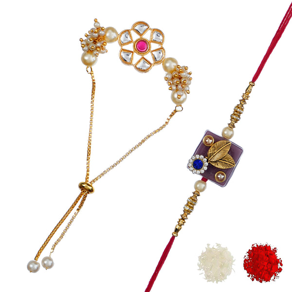 Designer Rakhi Set with Free Kumkum & Chawal
