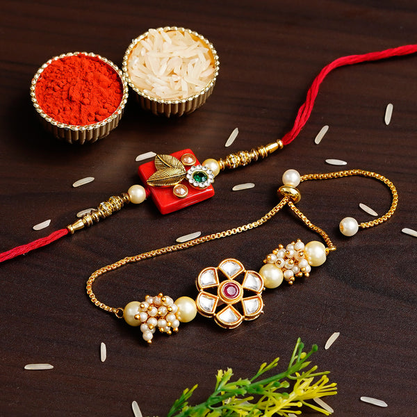 Designer Rakhi Set with Free Kumkum & Chawal