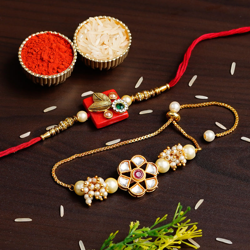 Designer Rakhi Set with Free Kumkum & Chawal