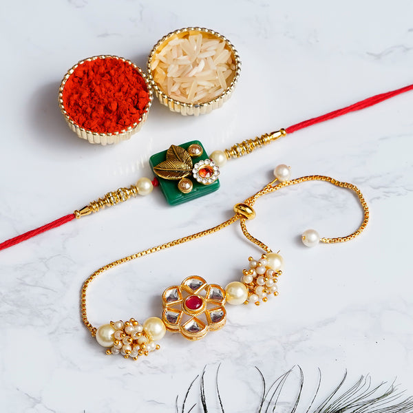Designer Rakhi Set with Free Kumkum & Chawal