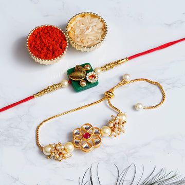 Designer Rakhi Set with Free Kumkum & Chawal