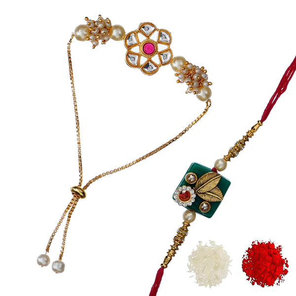 Designer Rakhi Set with Free Kumkum & Chawal