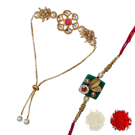 Designer Rakhi Set with Free Kumkum & Chawal