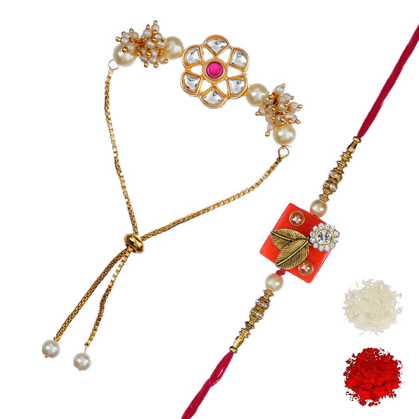 Designer Rakhi Set with Free Kumkum & Chawal