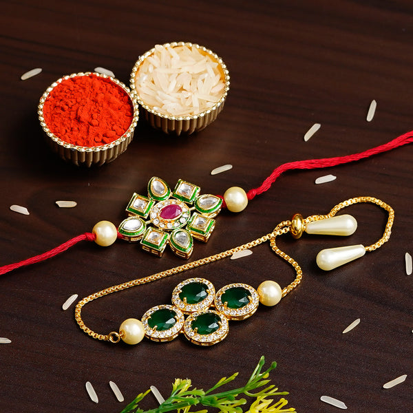 Designer Rakhi Set with Free Kumkum & Chawal