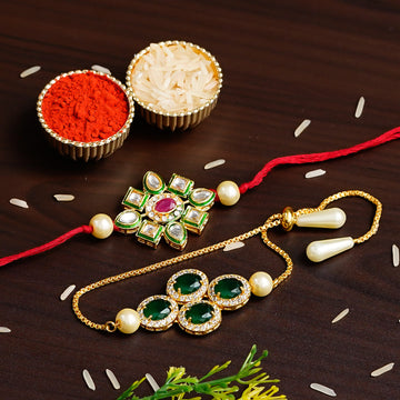 Designer Rakhi Set with Free Kumkum & Chawal