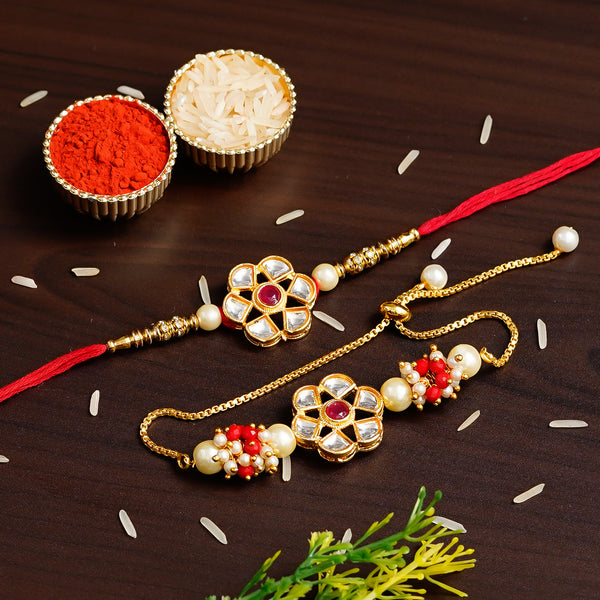 Designer Rakhi & Bracelet Set with Free Kumkum & Chawal