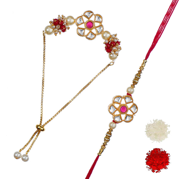 Designer Rakhi & Bracelet Set with Free Kumkum & Chawal