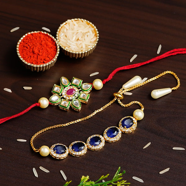 Designer Rakhi Set with Free Kumkum & Chawal