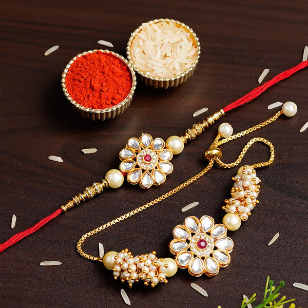 Designer Rakhi Set with Free Kumkum & Chawal