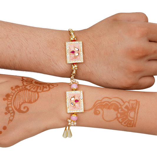 Meenakari Rakhi Bracelet Set with Free Chawal & Kumkum