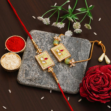 Meenakari Rakhi Bracelet Set with Free Chawal & Kumkum