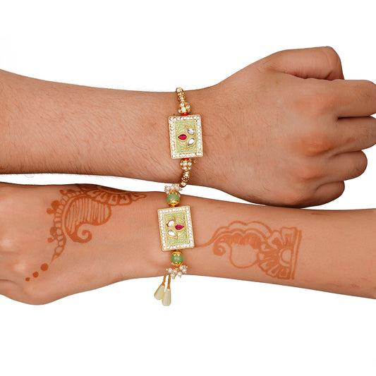 Meenakari Rakhi Bracelet Set with Free Chawal & Kumkum
