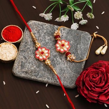 Meenakari Rakhi Bracelet Set with Free Chawal & Kumkum
