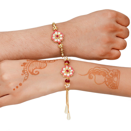 Meenakari Rakhi Bracelet Set with Free Chawal & Kumkum