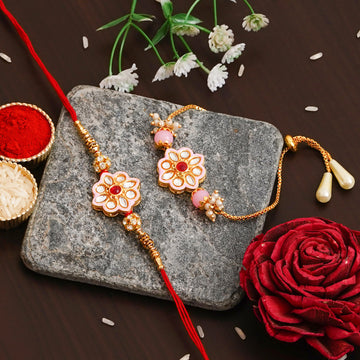 Meenakari Rakhi Bracelet Set with Free Chawal & Kumkum