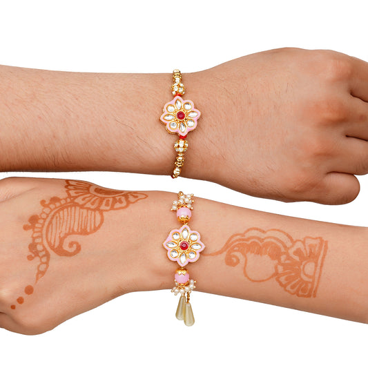 Meenakari Rakhi Bracelet Set with Free Chawal & Kumkum