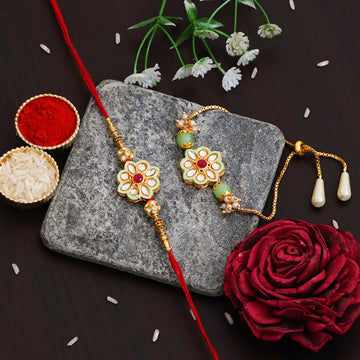 Meenakari Rakhi Bracelet Set with Free Chawal & Kumkum