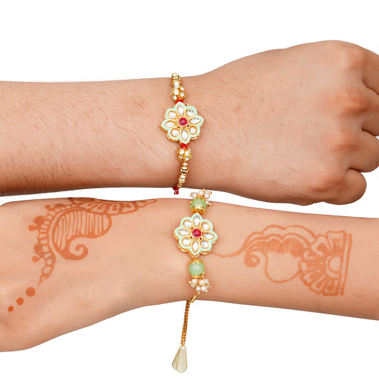 Meenakari Rakhi Bracelet Set with Free Chawal & Kumkum