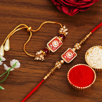 Meenakari Rakhi & Bracelet Set with Free Chawal & Kumkum